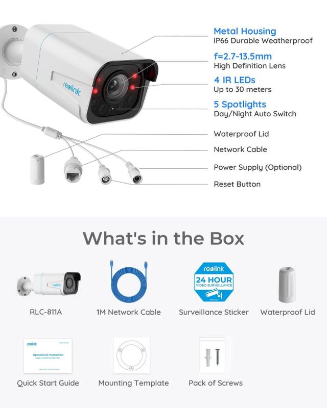 Câmera de Segurança REOLINK RLC-811A 4K 8MP - PoE Outdoor com 5x
